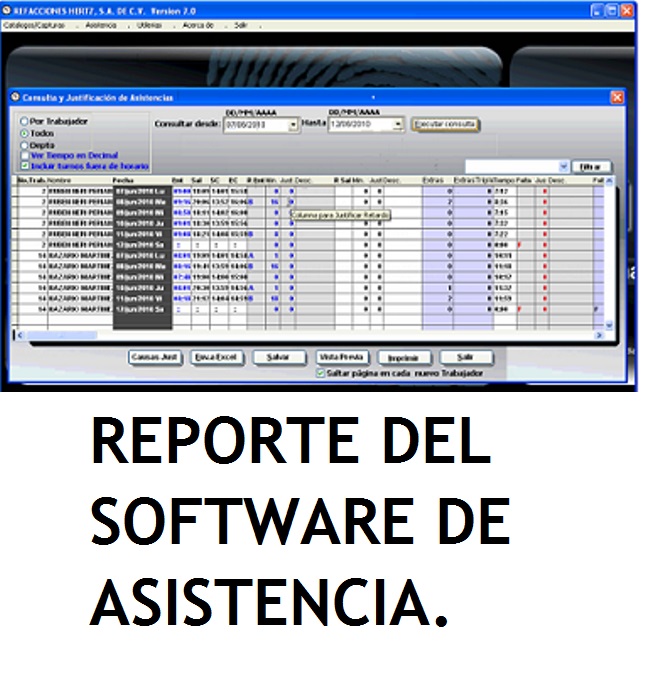 Imagen Software de Administración para el control de asistencias de Checador Digital F1500   www.cinse.com.mx